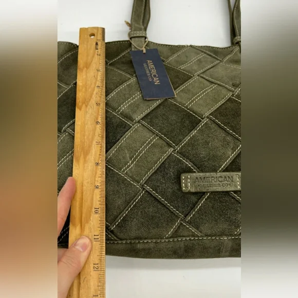 American Leather Co. Mercer Suede Woven Tote Olive Green - Picture 2 of 6